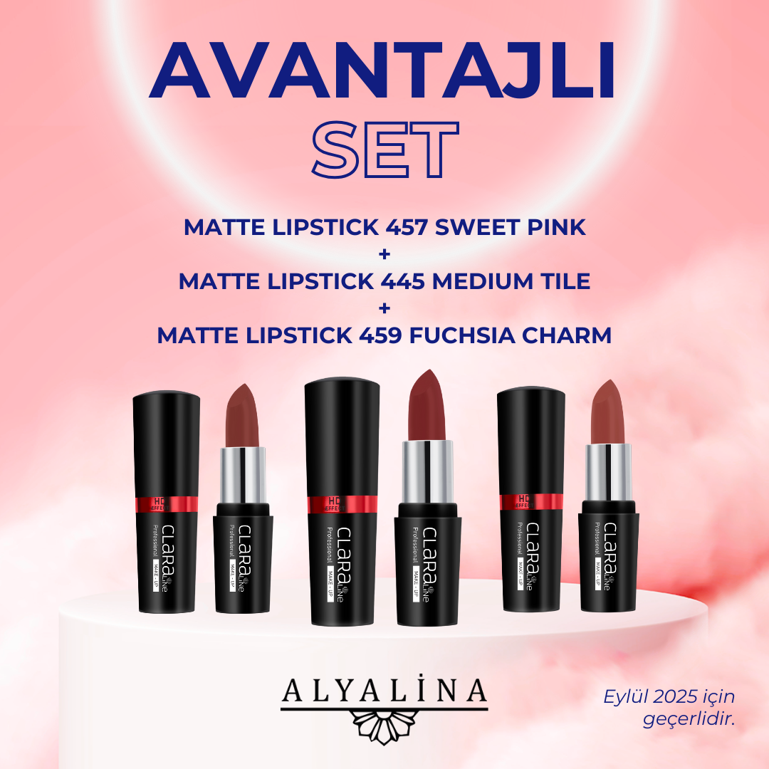Alyalina Matte Lipstick 459 Fuchsia Charm Matte Lipstick 457 Sweet Pink Matte Lipstick 445 Medium Tile