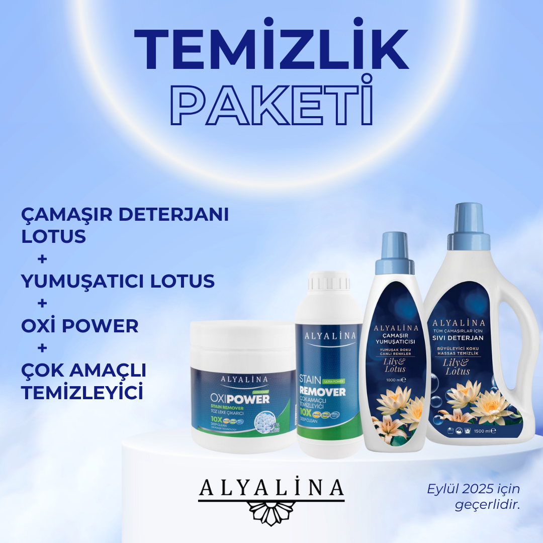 Alyalina Sıvı Deterjan Lily & Lotus 1,5 Ltr. Çamaşır Yumuşatıcı Lily & Lotus 1 Ltr. Oxi Power Leke Çıkartıcı Çok Amaçlı Temizleyici