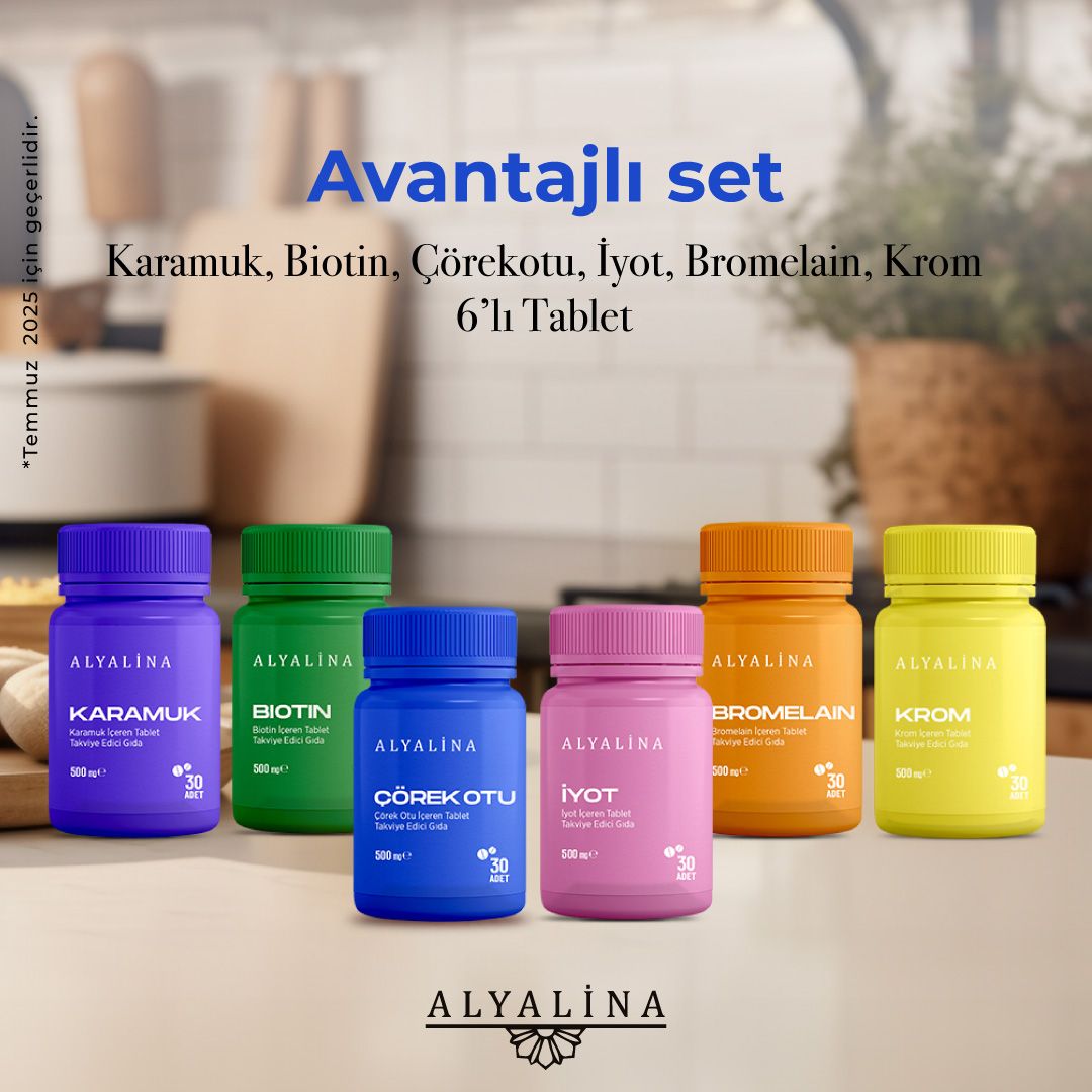 Karamuk Tablet İyot TabletBiotin TabletBromelain TabletKrom TabletÇörek Otu Tablet Set