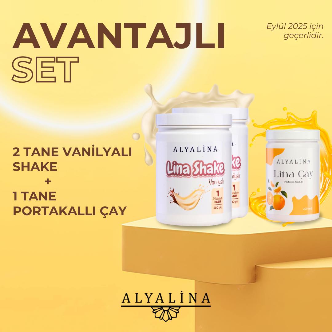Alyalina 2 Tane Lina Vanilyalı Shake& Lina Portakal Aromalı Çay  Avantajlı Set