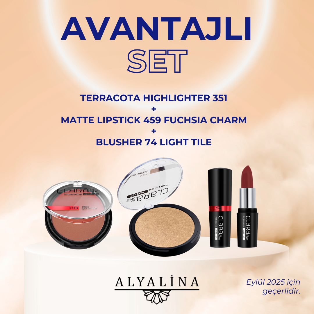 Alyalina Blusher 74 Light Tile Terracota Highlighter 351 Paerlescence Matte Lipstick 459 Fuchsia Charm