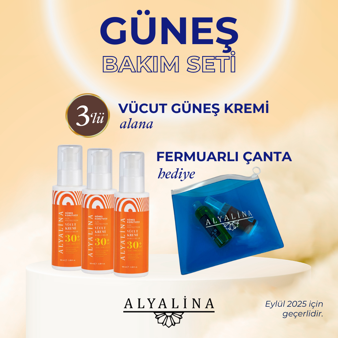Alyalina 3 Adet Vücut Güneş Kremi Alana Alyalina Çanta Fermuarlı 25x20 cm hediye