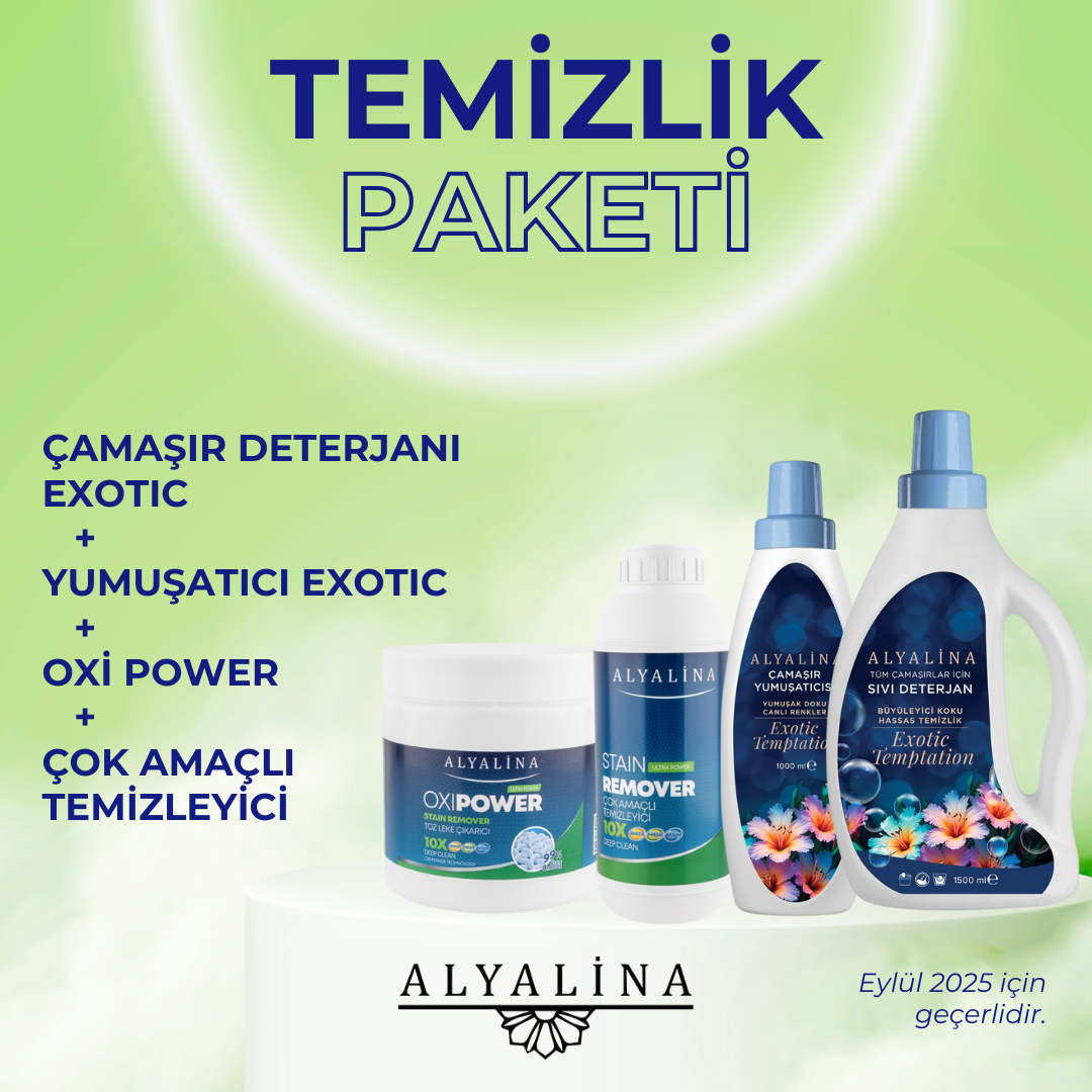 Alyalina Sıvı Deterjan Exotic 1,5 Ltr. Çamaşır Yumuşatıcı Exotic 1 Ltr. Oxi Power Leke Çıkartıcı Çok Amaçlı Temizleyici