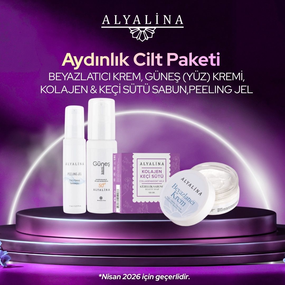 Alyalina Nisan Kampanyası Beyazlatıcı Krem   Güneş Kremi 50 ml Yüz İçin  Kolajen Keçi Sütü Sabun   Peeling jel